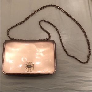 Tory Burch Rosegold Flapover Crossbody Double Strap Bag